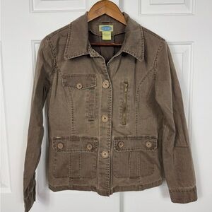 Overdrive Women's Large Jacket Brown Long Sleeves Button Front Lots‎ of Pockets